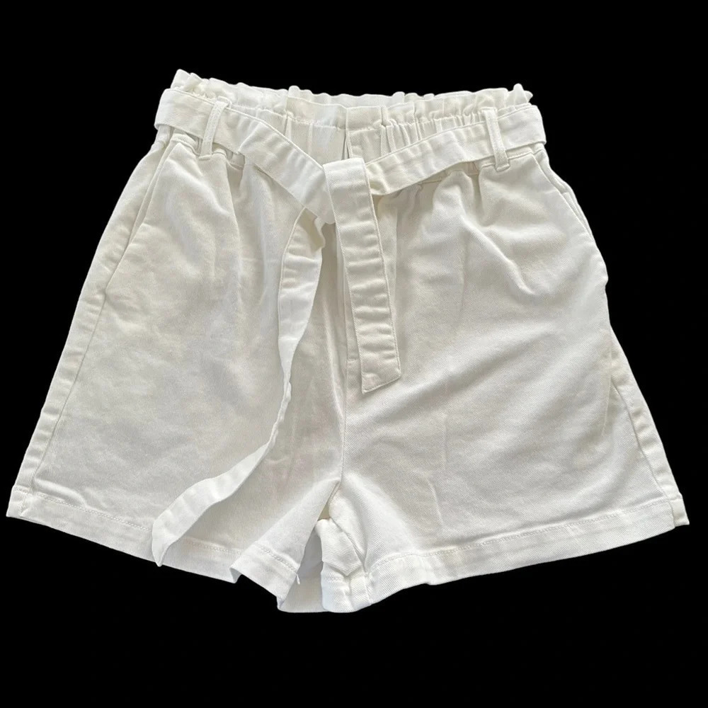 Draper James RSVP Medium White High Rise Paper Bag Waist Shorts cotton stretch M
